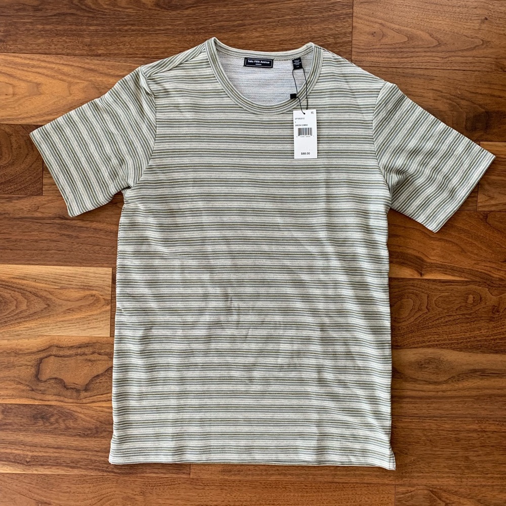 Saks Fifth Ave Men’s Large Tee, Green Stripe Combo
